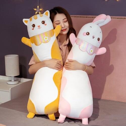 75-110 Cute Soft Cat Rabbit Long Pillow Plush Toys Stuffed Nap Sleep Pillow Cushion Gift Doll for Kids Girls