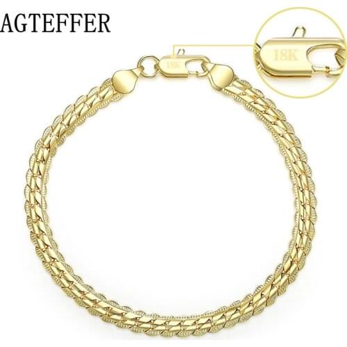 AGTEFFER 925 Sterling Silver 18K Gold 6mm Sideways Chain Bracelet For Women Man Wedding Engagement Fashion Jewelry