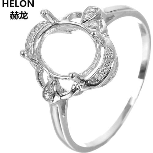 Solid 14k White Gold Natural Diamonds Engagement Wedding Ring 7x9mm Oval Cut Semi Mount Ring Setting Trendy