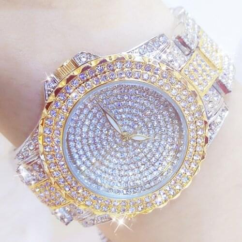 Full Diamond Watches Gold Women Crystal Luxury Brand Bling Rhinestone Wrist Watch Ladies Stainless Steel Clock Relogio Feminino