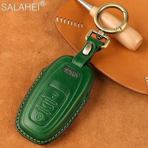 Leather Car Key Case Cover For Audi A1 A3 A4 A5 A6 A7 A8 Quattro Q3 Q5 Q7 2009 2010 2011 2012 2013 2014 2015 Key holder Keychain