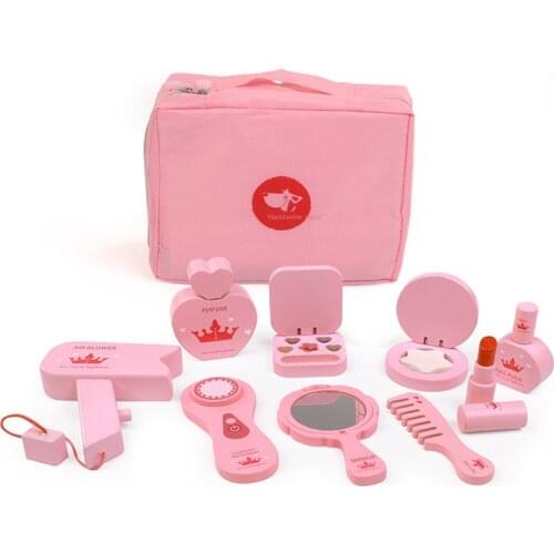 Childrens Wooden Makeup Toy Simulation Play House Dresser Girl Princess Cosmetics Bag Set Gift P172