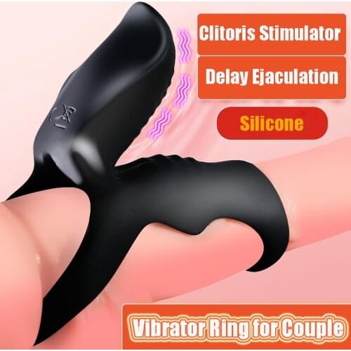 Silicone Vibrating Cock Ring Male Delay Ejaculation Clitoris Stimulator Penis Ring Vibrator Sex Toys for Men G-Spot Massager