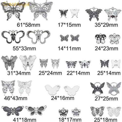 GraceAngie 10pcs /lot mixed antique butterfly pendant Zinc alloy bracelet necklace charms connector DIY Jewelry Making
