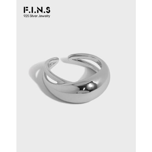 F.I.N.S Pure S925 Sterling Silver Minimalist Smooth Open Index Finger Ring Concise Hollow Arc-Shaped Wedding Party Rings Gifts