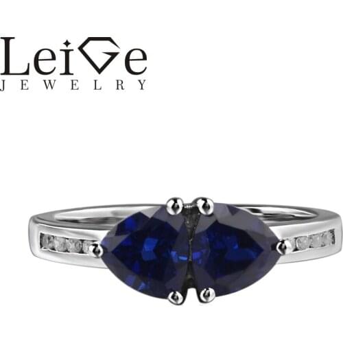Leige Jewelry Lab Sapphire Ring Romantic Gifts September Birthstone 925 Sterling Silver Ring Trillion Cut Blue Gemstone