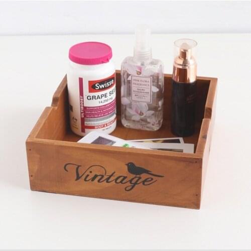 Multi-meat Flower Pot Small Wooden Box Retro Wooden Desktop Stationery Sundries Storage Box Home Decoration Gift