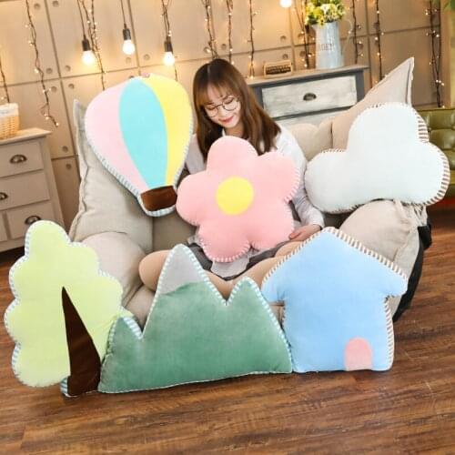 Cartoon PP Cotton Stuffed Mountain House Flower Tree Plush Toy Dolls Children Soft Sleeping Pillows Bedroom Decor 5 Style
