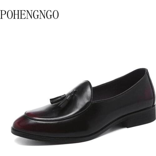British Gentleman Loafers Men Casual Dress Shoes Tassel PU Leather Party Slip-on Shoes Groom Wedding Men Flats Zapatos Hombre