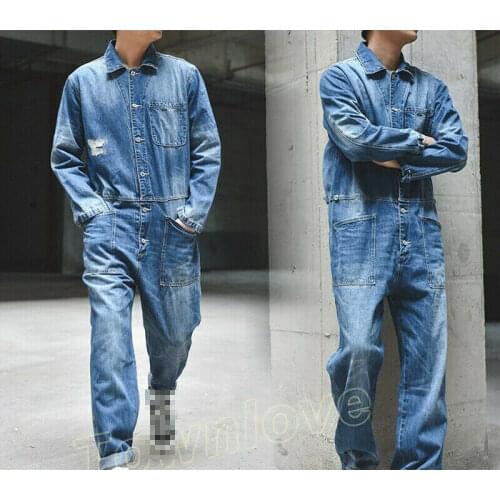 Men Denim Overall Jumpsuit Jeans Suspender Romper Cowboy Loose Casual Pants New 2021