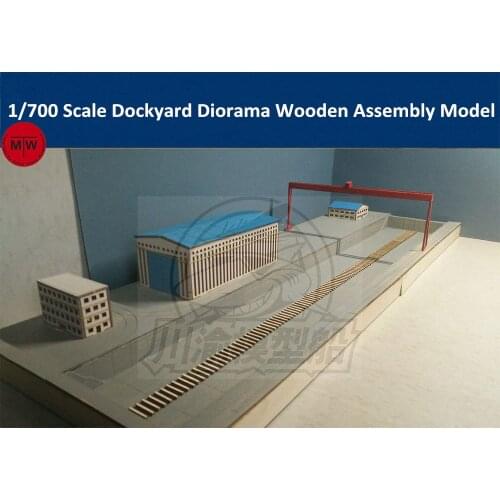 1/700 Scale Shipyard Dockyard Diorama DIY Wooden Assembly Model Kit with Crane and Buildings CY703