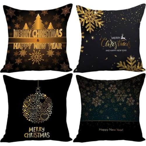 Black Gold Merry Christmas Pillowcase New Exclusive For The Explosion Of Snowflake Letters Sofa Peach Skin Pillow Cover 45*45cm