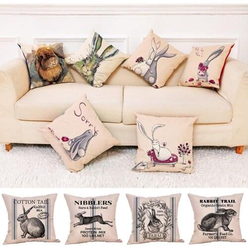 Spring Easter Pillow Covers Cases Decorative Cushion Sofa Rabbit Pattern Printing For Home Living Room Seat Bedroom Decoration