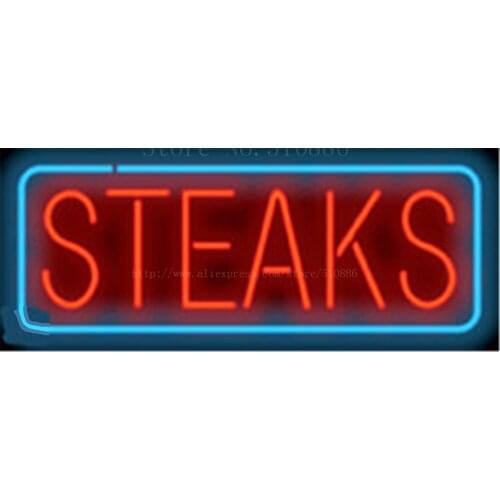 Steaks NEON SIGN Real GLASS Tube Beer PUB Restaurant Signboard store display Decorate Shop food ice cream Light Signs 17*14"
