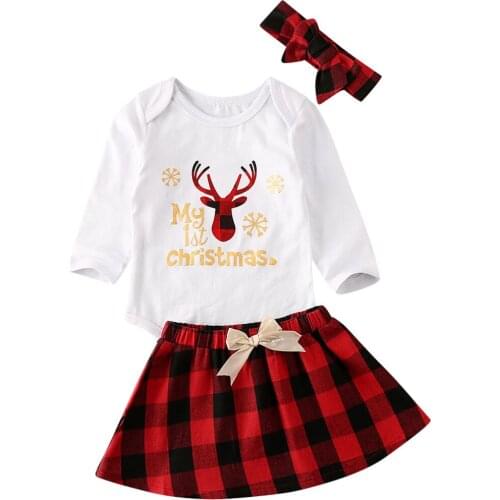 New 2020 Newborn Baby Girls My 1st Christmas Tops Romper + Tutu Skirt Outfits 2PCS Clothes Set