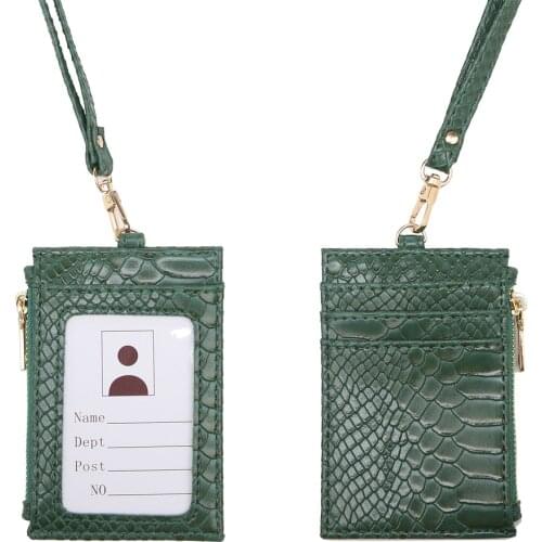 2021 New Arrival Lanyard Holder Slim Zipper Pouch Coin Purse Python Pattern ID Window Card Holder