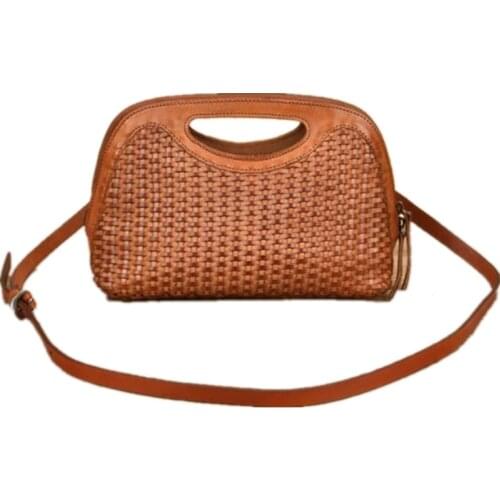 New style 100% first layer vegetable tanned cowhide hand-woven handbag Japanese retro one-shoulder messenger handbag