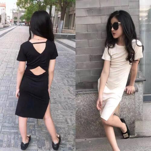 American And European Girls Dress Summer Backless High Waist Slim White Black Mermaid Dresses Children Outfit