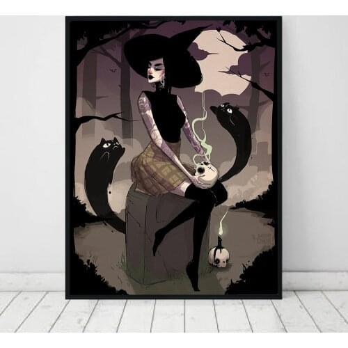 Nordic Posters and Prints Evil Witch Dark Spirits Canvas Painting Abstract Wall Pictures for Living Room Home Decor No Frame