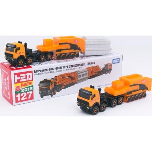 Takara Tomy Tomica No. 127 Mercedes-Benz-4850 type 240 Schnabel type trailer Diecast Model Toys