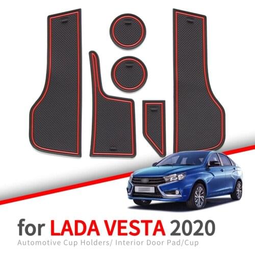ZUNDUO Anti-Slip Gate Slot Cup Mat for Lada Vesta 2015 ~ 2020 Rubber Coaster Accessories 6Pcs Cup Cushion Car Styling Stickers