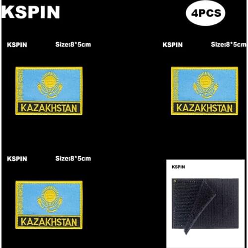 Rectangle National Flag Patch Hook Loop Kazakhstan Badges Armband 3D Stick on Jacket Backpack Stickers