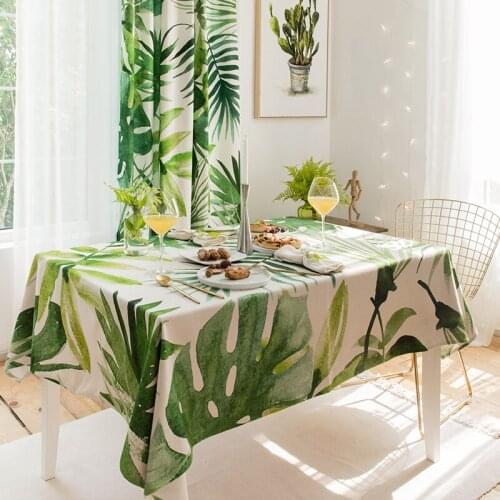Rectangle tablecloth printed table covers dust proof thick green plant table cloth home kitchen outdoor party banquet decoration