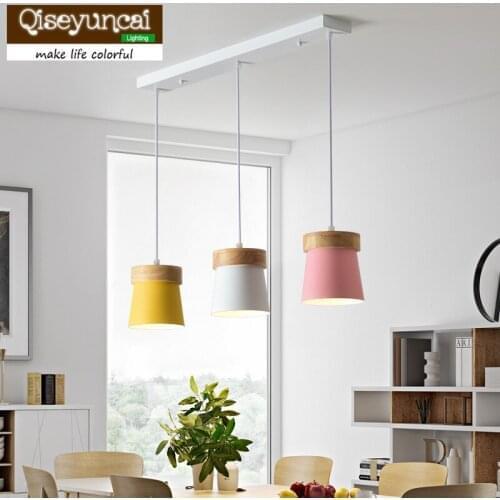 Qiseyuncai Nordic logs simple three-head restaurant E27 chandelier color bar counter dining hall corridor bedroom study lamp