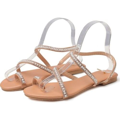 Women sandals fashion summer shoes flat pearl sandals comfortable string bead slippers women casual sandals size 35-42