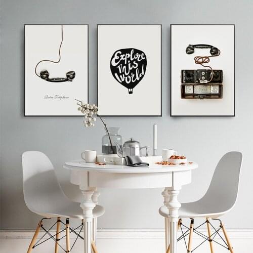 Nordic Vintage phone wall art Canvas Painting posters Prints Black White Picture for Living Room Morden Home Decor No Frame
