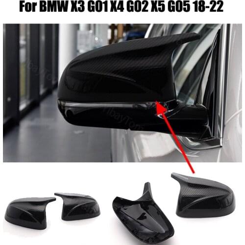 Replacement Horn Shape M3 Style Carbon Fiber Look Rearview Mirror Cover Caps for BMW X3 G01 X4 G02 X5 G05 2018 2019 2020 2021