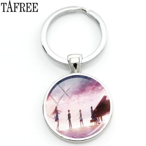 TAFREE Glass Cabochon Anime Your Lie In April Keychain Pianist Violinist Cartoon Friendship Jewelry For Bag Car Key Chain YL45