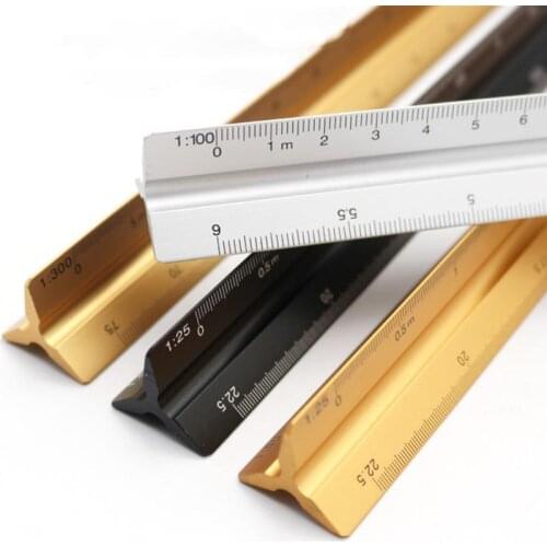 1Pc Aluminium Alloy Triangular Drawing Rule Three-edged Rule Aluminum Scale for Angle Measurement Student School Office Supply