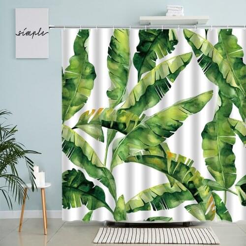 Tropical Jungle Green Shower Curtain Banana Leaf Palm Foliage Scenery Bathroom Accessories With Hook Waterproof Screen Washable