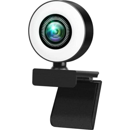 360 ° Rotating 4K HD Webcam with Microphone, Contact LED Beautification Ring Light, Autofocus Web Camera for PC Laptop