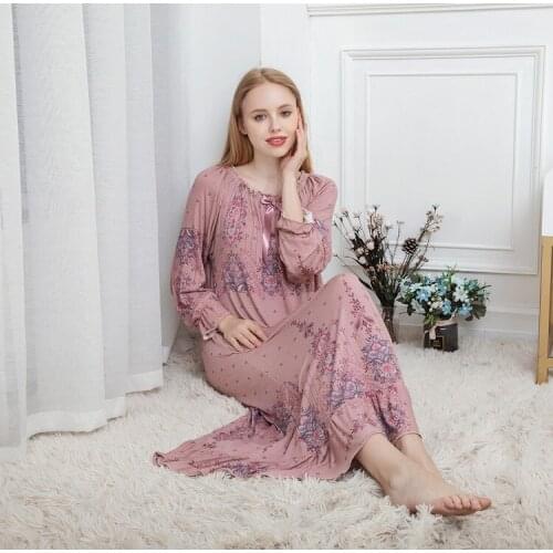 Spring&autumn womens long sleeve cotton long loose sweet nightdress comfortable breathable cool home service pajamasnight gown