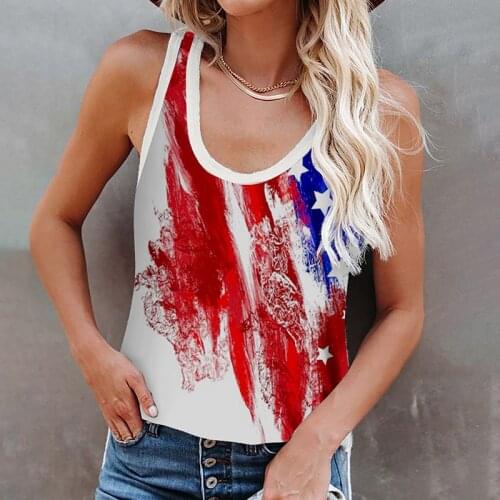Independence Day Summer Shirt Womens Casual Sexy Camouflage Star Pattern Design Fashion Vest Sleeveless Color Matching Top