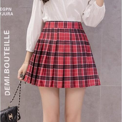 2020 Summer New Women High Waist Chic Stitching Short Skirt Plaid Pleated Casual Sweet Mini Skirts