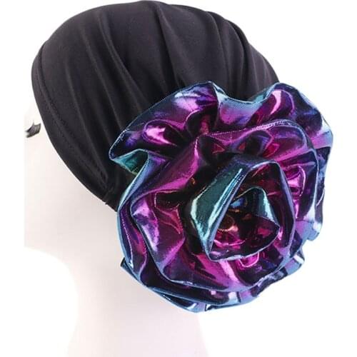 Women Stretch Laser Flower Turban Hat Chemo Beanie Head Scarf Wrap Plated Cap Headwear For Cancer Patient Hair Loss Accessories