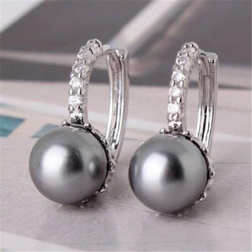 Elegant Black Imitation Pearl Silver Color Hoop Earrings for Women Fashion Jewelry Wedding Brincos Engagement Statement Earings