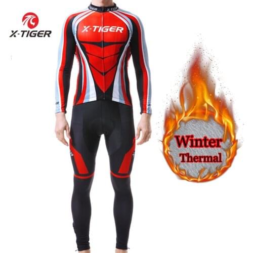 X-TIGER Winter Cycling Jersey Thermal Fleece Cycling Clothing Long Sleeve Cycling Set Men MTB Road Bike Clothes Ropa Ciclismo