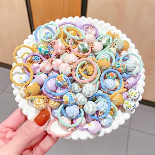 10PCS/Set New Girls Cute Two Print Balls Scrunchie Kids Ponytail Holder Hair Bands Headband Hair Tie Fashion Hair Accessories