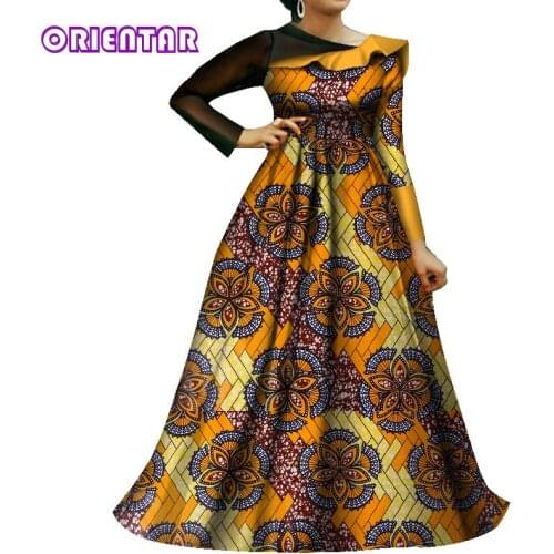 2020 Wedding Dresses for Women African Wax Print Long Maxi Dress Asymmetric Long Sleeve African Dress Women Plus Size WY8245