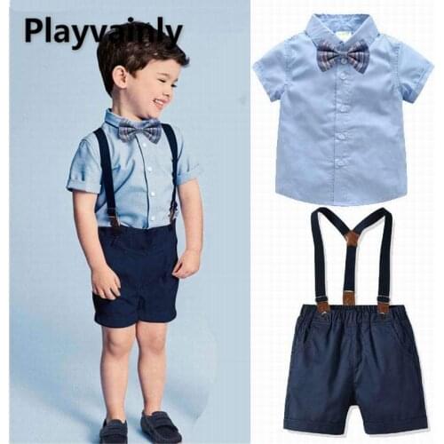 2021 Baby Boy Sets Bow Tie Cotton Short Sleeve shirt overalls Piece cotton Suit Boy Clothes E20145