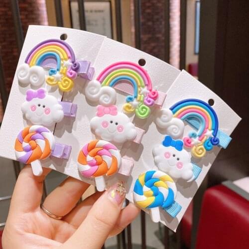 3Pcs/Set New Korean Version Of Red Children Rainbow Candy Hairpin Bangs Cute Girl Kids Hairpin Fashion Simple Hair Accessories