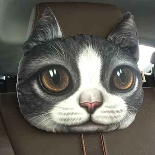 30*25cm Creative 3D Animal Cat Dog Head Car Seat Neck Rest Cushion Headrest Pillow Cool Animal Headrest Cushions