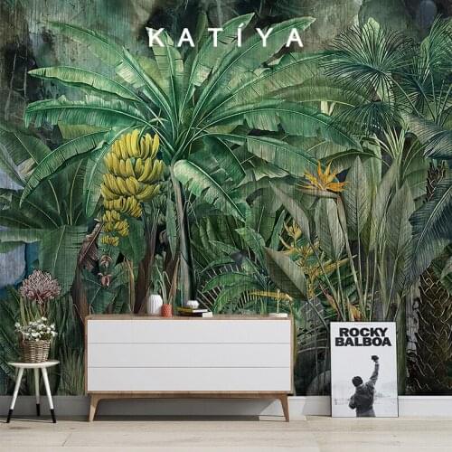 3D Southeast Asia banana leaf tropical rain forest plant wallpaper living room TV background wall dining room mural Waterproof
