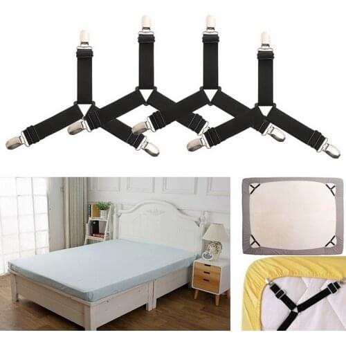 Junejour 4Pcs/Set Adjustable Triangle Bed Sheet Fasteners 3 Color Elastic Clips Mattress Fastener Straps Blanket Grippers Holder