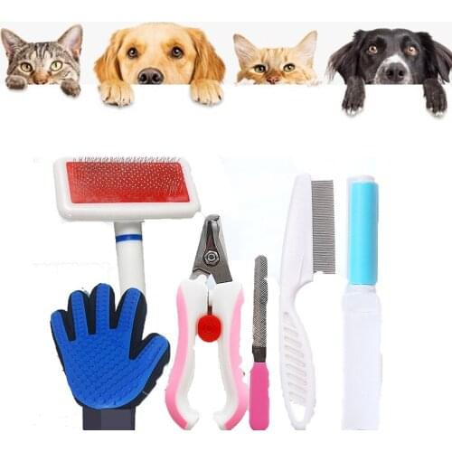 6Piece Set Cat Dog Grooming Tool Pet Grooming Glove Pet Nail Clipper Cat Glove Comb Deshedding Hair Trimmer Home Pet Animal Care