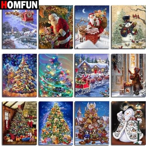 HOMFUN Diy 5d Diamond Painting "Christmas scenery" Cross Stitch Square Round Diamond Embroidery Handwork Rhinestone Art